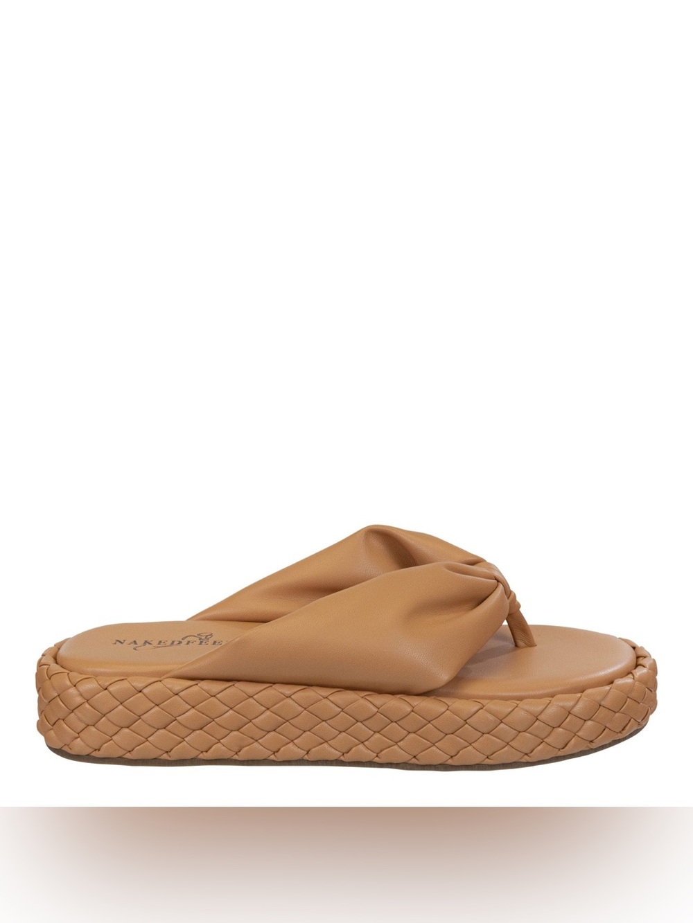 Naked Feet Braided Platform Flip Flop Costa Sandal Slide in Camel Nude Brown